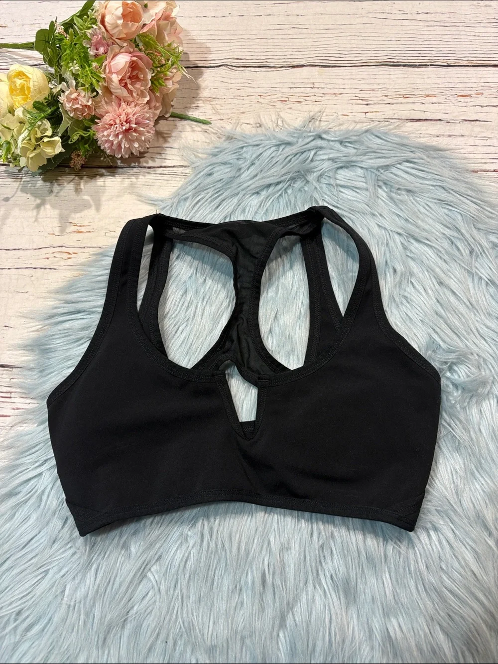 L*Space Black Inhale Mesh Racerback Sports Bra